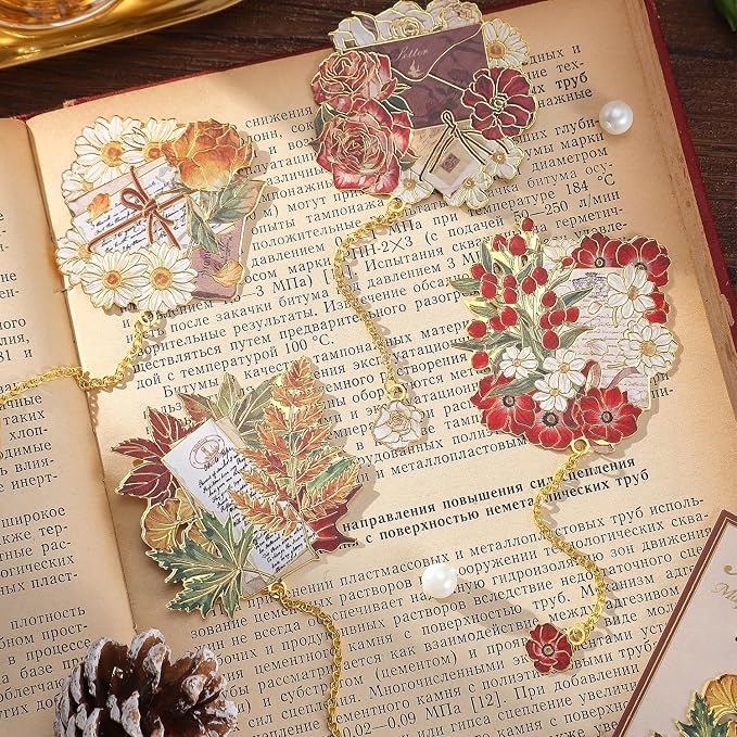 4 Pieces Metal Bookmark, Hollow Flower Book Mark - Image 3
