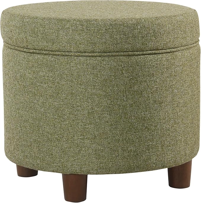 HomePop Home Decor | Upholstered Round Storage Ottoman | Ottoman with Storage for Living Room & Bedroom, Green Tweed-DeskLoop Office