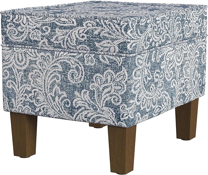 Home Decor | Dinah Collection Modern Storage Ottoman | Ottoman with Storage for Living Room & Bedroom(Blue Denim Jacobean Print)-DeskLoop Office