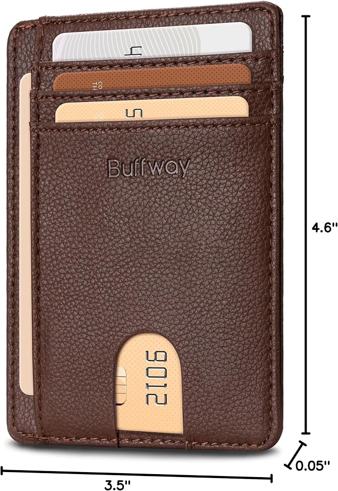 Buffway Slim Minimalist Front Pocket RFID Blocking Leather Wallets - Image 5
