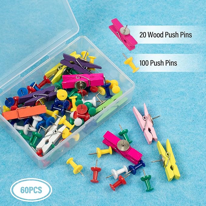 AKTOP Cork Bulletin Board 12x12, 1/2" Thick Felt Cork Board Tiles 12 Pack, Small Square Pin Board for Wall, Self Adhesive Corkboards with 120 Push Pin Wood Clips for School, Home & Office, Baby Blue-DeskLoop Office