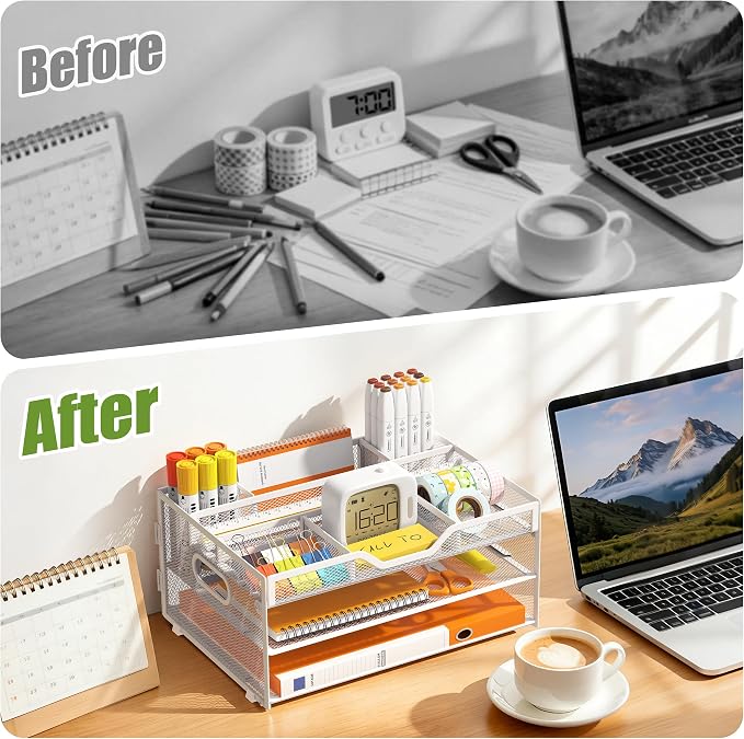 3 Tier Desk Orgnizers and Accessories, Metal Magazine File Holder - Image 4