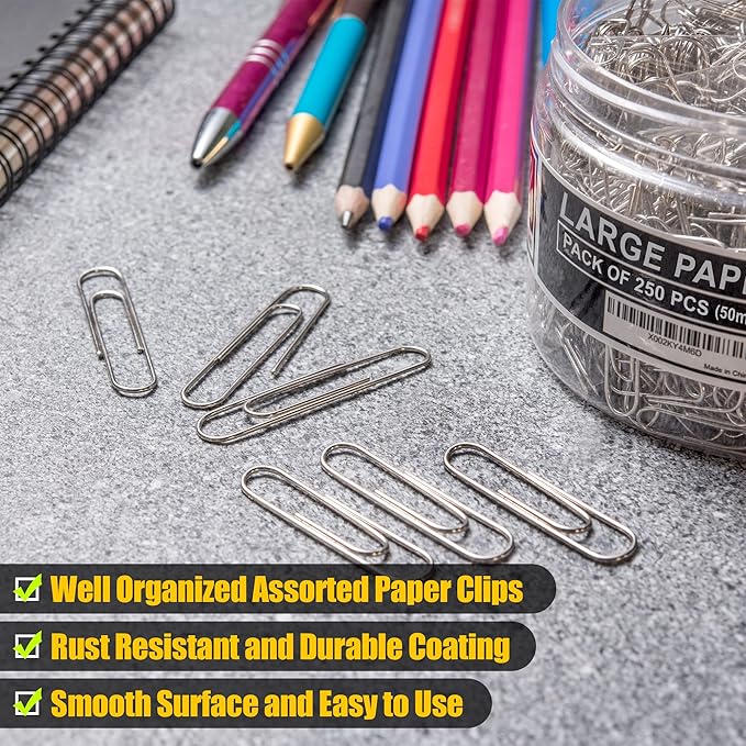 Kempshott 250 Large Paper Clips Smooth, Jumbo Paper Clips - Image 4