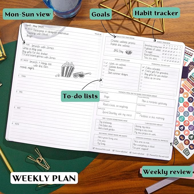 Legend Planner PRO Dated Jan 2025-Jan 2026 – Deluxe Weekly & Daily Organizer with Time Slots. Appointment Book Journal for Work & Time Management, A4 Hardcover (Dark Purple)