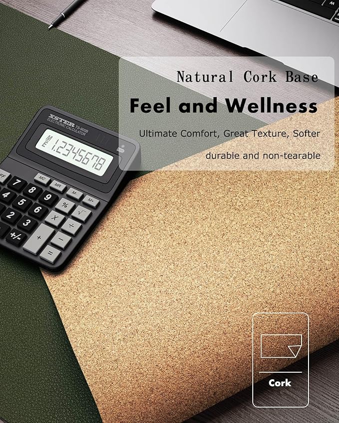 YSAGi Double-Sided Desk Pad, 31.5"x15.7" Leather Desk Mat, Eco Cork Desk Pad - Image 3