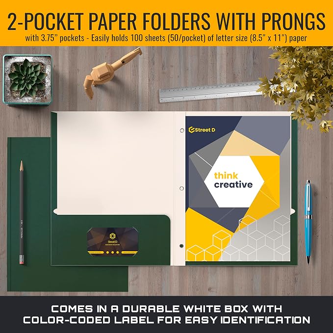 Better Office Products Dark Green 2 Pocket Folders - Image 2
