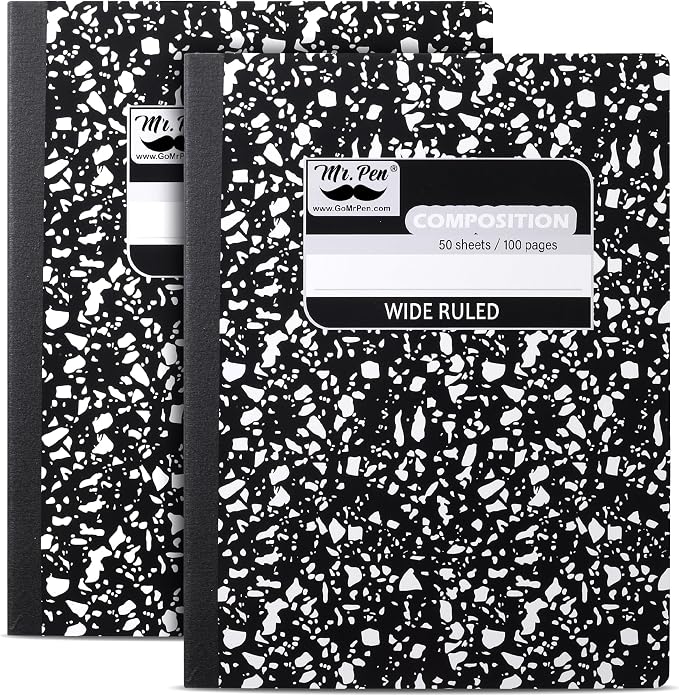 Mr. Pen- Composition Notebook, 2 Pack, Wide Ruled, 50 Sheets, 9.75" x 7.5" | by MrPen
