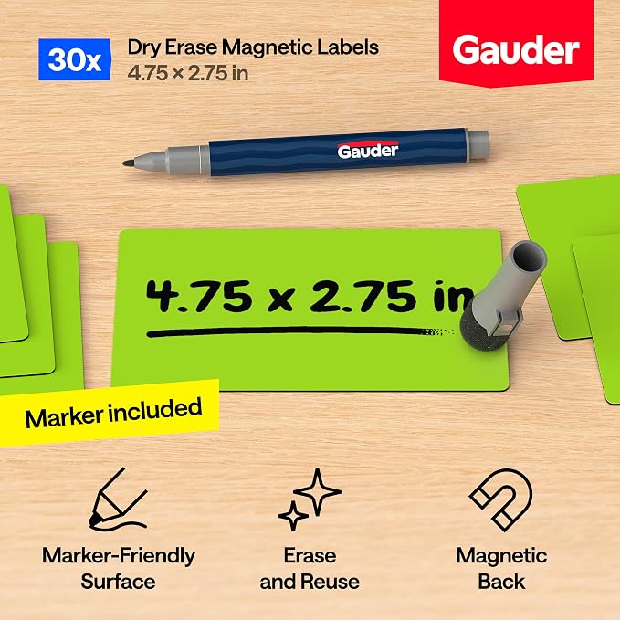 GAUDER Magnetic Dry Erase Labels | 30x Magnetic Labels | 30x Dry Erase Magnets - Image 2