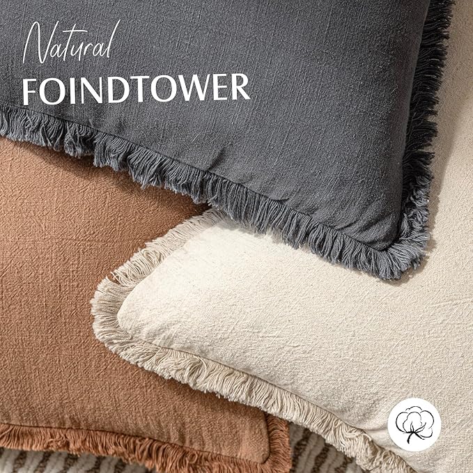 Foindtower Set of 2 Decorative Linen Fringe Lumbar Throw Pillow Covers Boho - Image 4
