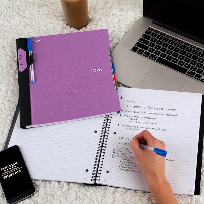 Five Star Advance Spiral Notebook + Study App, 3 Subject, College Ruled Paper - Image 7
