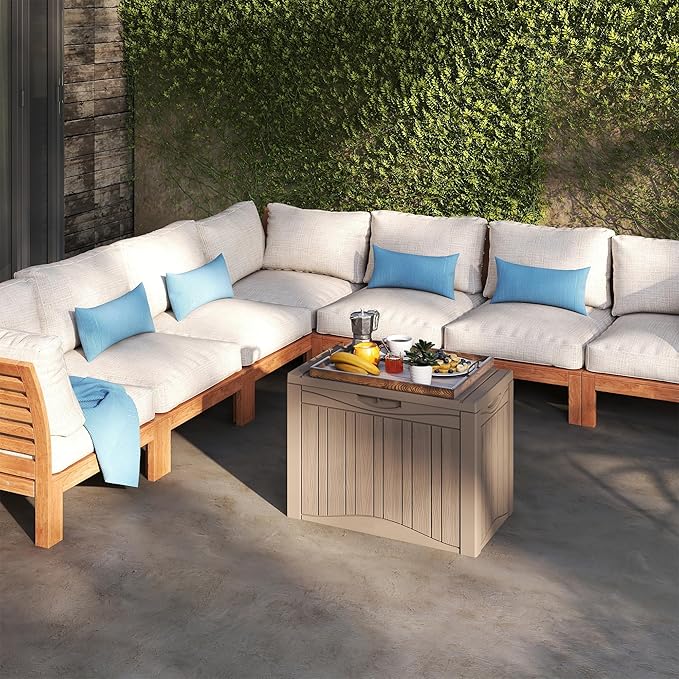 50 Gallon Lockable Resin Deck Box, Waterproof & UV-Resistant Outdoor Storage Box for Outdoor Cushion Storage, Garden Tools & Pool Accessories Storage, Gray-DeskLoop Office