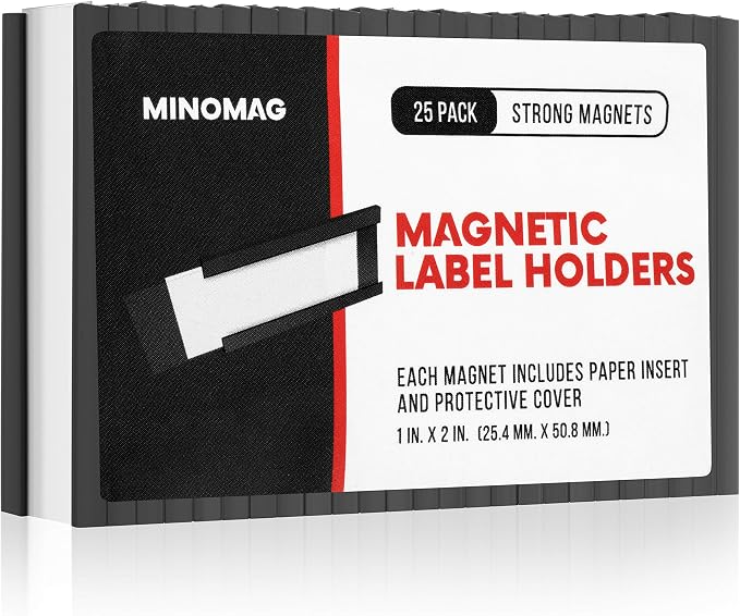 25pcs Magnetic Tool Box Labels 1x2 inches | C Channel Magnetic Label Holders by MINOMAG