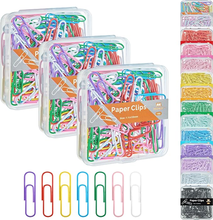 NEEWAY Small Paper Clips, 1.1 Inch Vinly Coated Colored Paperclips, 3 Pack of by NEEWAY