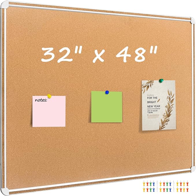 Cork Bulletin Board, 48 X 32 Inches Cork Strip Frame Message Vision Board by Unknown