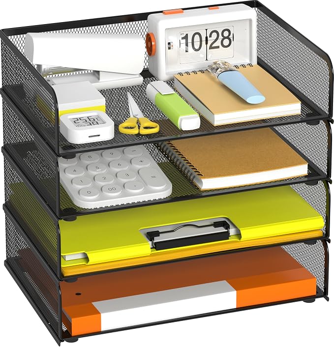 YINGHUA 4-Pack Metal Mesh Stackable Paper Letter Trays Organizer by YINGHUA
