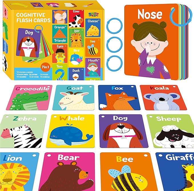 50 PCS Kid First Cognitive Flashcards, Double Sided Printed 7 in 1 Colorful by SpriteGru