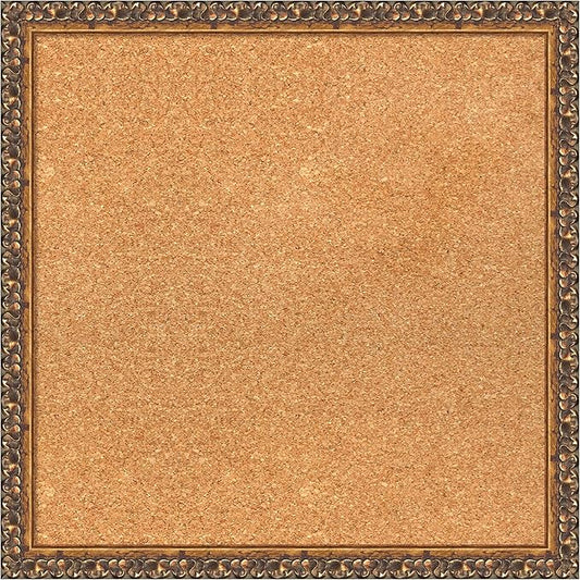 Amanti Art Natural Cork Board for Wall, 20x20 Vision Board with Bronze Frame, Small Corkboard Office Decor for Home Organization, Traditional Corkboard Pinboard to Display Items for Home Organization-DeskLoop Office