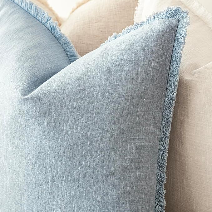 Foindtower Set of 2 Decorative Linen Fringe Throw Pillow Covers Boho Farmhouse - Image 4