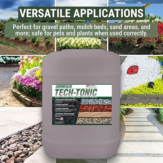 Ground Glue Tech-Tonic Landscape Adhesive for Rock, Mulch, and Sand, Weatherproof Long-Lasting Stabilizer for Trails & Slopes, Pet-Safe Binder for Pea Gravel, Bark & Flower Beds, 5 Gallon Tote-DeskLoop Office