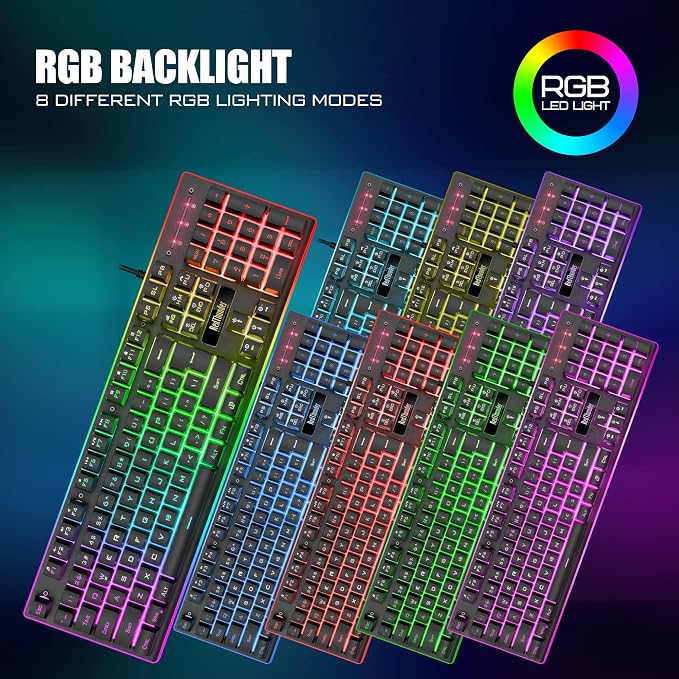 RedThunder K10 Wired Gaming Keyboard and Mouse and Wrist Rest Combo, RGB Backlit - Image 3