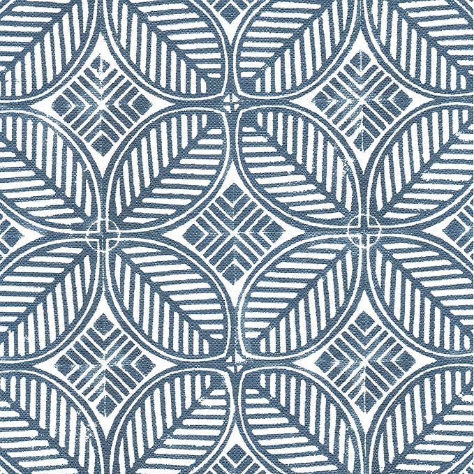 HomePop Upholstered Round Storage Ottoman|Homepop Home Décor|Upholstered Round Foot Rest Ottoman -Blue Indigo Print-DeskLoop Office
