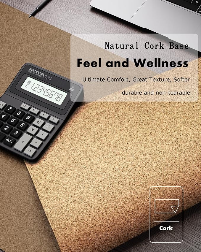 YSAGi Double-Sided Desk Pad, 35.4"x17"Leather Desk Mat, Eco Cork Desk Pad - Image 3