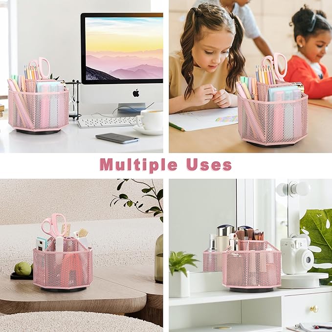 Exerz Desk Organiser/Mesh Desk Tidy Candy/Pen Holder/Multifunctional Organiser 360 Rotating-DeskLoop Office