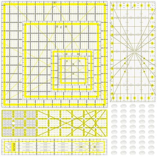 Quilting Rulers, 7 Piece Acrylic Ruler, Fabric Cutting Ruler, Sewing & Quilting by BSGOGO