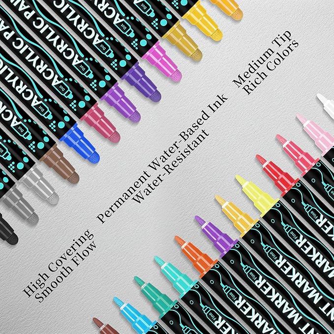 SMOOTHERPRO Acrylic Paint Markers, 12 Colors Dual Tip Acrylic Paint Pens for Wood, Rocks, Canvas, Pumpkins, Fabric Markers Set for Glass, Plastic, Ceramic, DIY, Easter, Gift(DAP12)