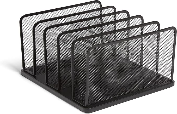 TRU RED Wire Mesh File Organizer, 5‑Compartment, Matte Black – Vertical Desktop - Image 3