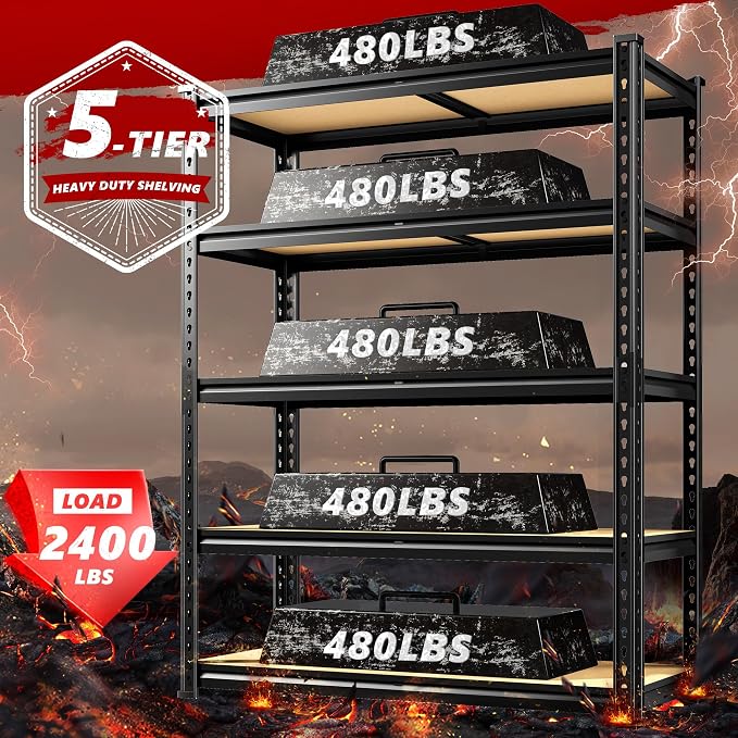 REIBII 5 Tier Garage Shelving for Pantry, Adjustable Storage Shelves | 35.5" W - Image 5