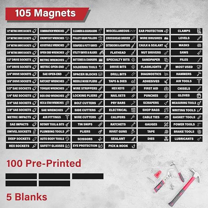 105 Pcs Magnetic Tool Box Labels, Heavy Duty Tool Chest Drawer Badges, 100 - Image 4