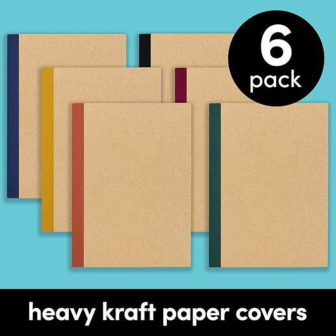 PAPERAGE 6-Pack Composition Notebook Journals, 120 Pages, Kraft Cover - Image 3