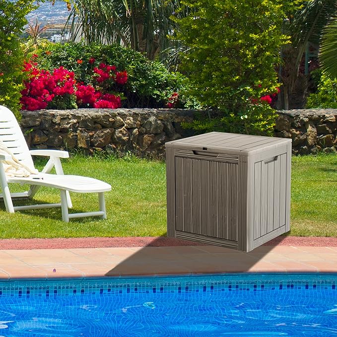 35 Gallon Resin Deck Box, Waterproof Outdoor Storage Bin for Patio, Poolside, and Garden, Lockable & UV-Resistant,Grey-DeskLoop Office