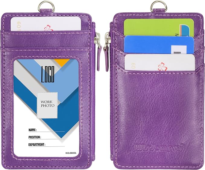 Badge Holder with Zip, Wisdompro School Supply 2-Sided Vertical PU Leather - Image 2