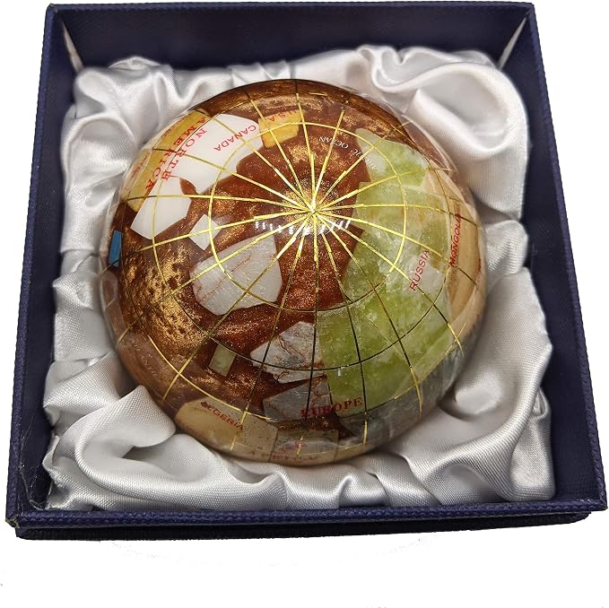 Unique Art 3-Inch amber Pearl Swirl Ocean Gemstone World Globe Paper Weight - Image 5