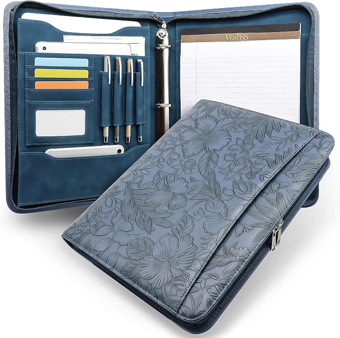 Embossed Faux Leather Zippered Padfolio by FORTAVEM