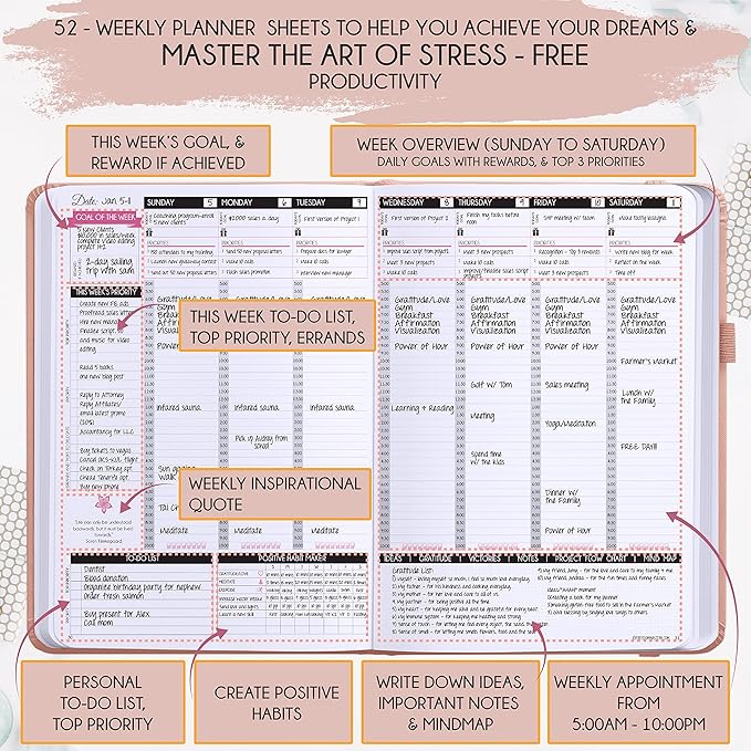 Law of Attraction Planner – Undated Hourly, Weekly & Monthly Goal Setting Planner, 12-Month to Increase Productivity | Life & Gratitude Journal, Include Foldable Vision Board, Gift Box & Stickers-DeskLoop Office