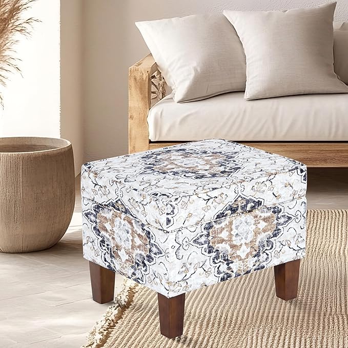 Home Decor | Dinah Collection Modern Storage Ottoman | Ottoman with Storage for Living Room & Bedroom(Antiqued Ebony Cream)-DeskLoop Office