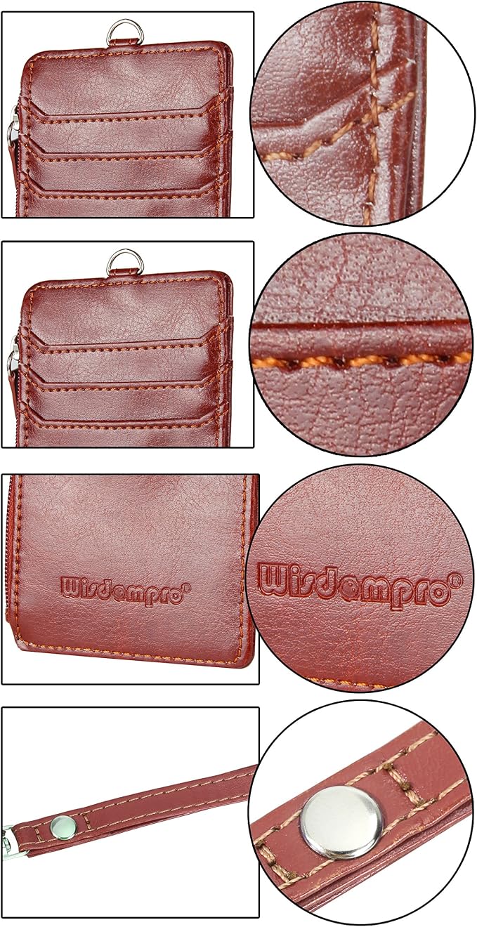 Badge Holder with Zip, Wisdompro 2-Sided Vertical Style PU Leather ID Badge - Image 6