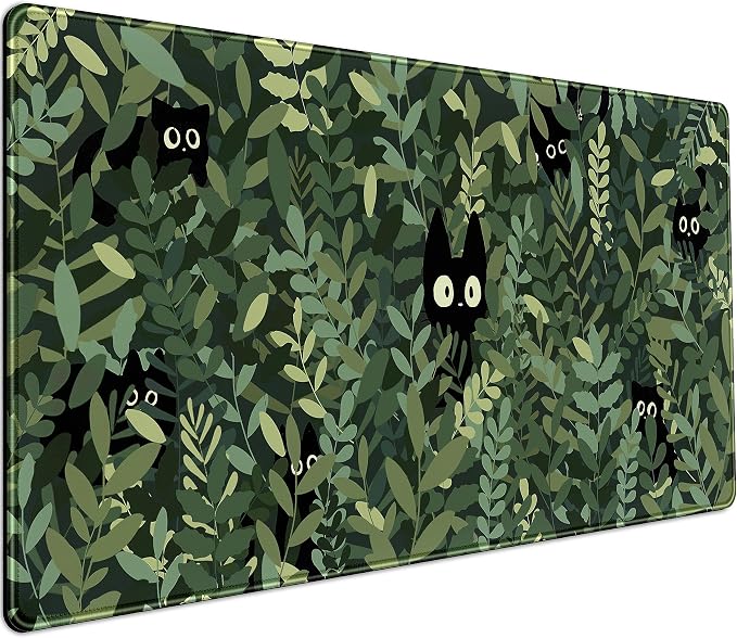 Cute Anime Cats Desk Mat Green Leaves Kawaii Mousepad XXL Extended Large Gaming by DCJJM