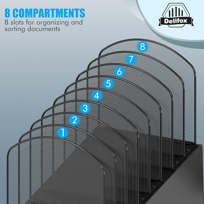 Inclined Desk File Organizer, 8-Section Upright Desk Organizer File Sorter - Image 4