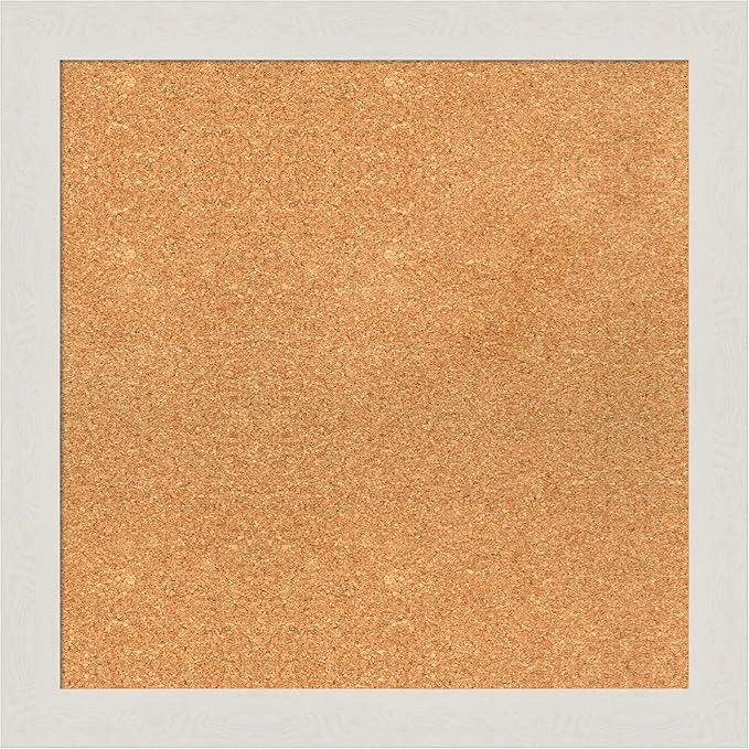 Amanti Art Natural Cork Board for Wall, 25x25 Vision Board with White Frame, Medium Corkboard Office Decor for Home Organization, Country Rustic Corkboard Pinboard to Display Items for Home-DeskLoop Office