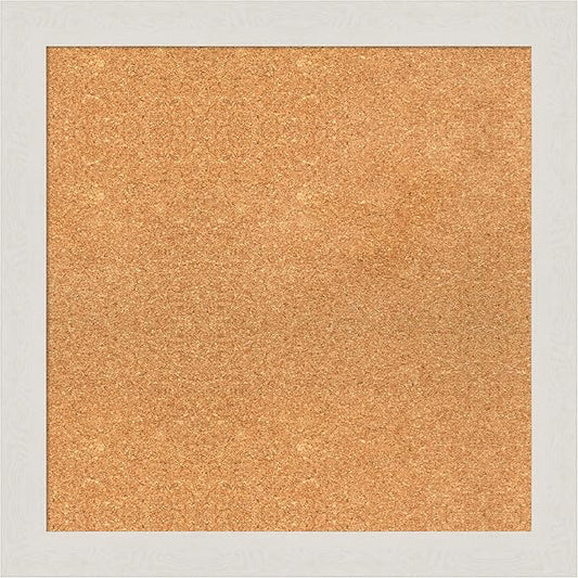 Amanti Art Natural Cork Board for Wall, 25x25 Vision Board with White Frame, Medium Corkboard Office Decor for Home Organization, Country Rustic Corkboard Pinboard to Display Items for Home-DeskLoop Office