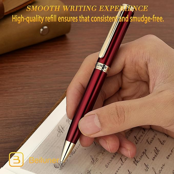 BEILUNER Red Lacquer Gel Pen With 24K Gold Finish, Retractable Pens, Gift Pen Set, Professional, Elegant, Writing, Executive, Office, Nice Fancy Designer, Perfect for Men and Women-DeskLoop Office