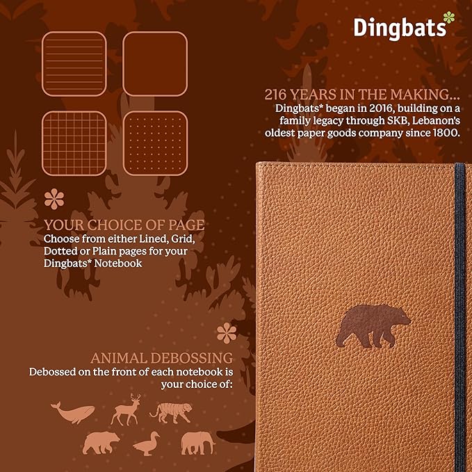 Dingbats* Wildlife Plain Journal Notebook A5 - Vegan Leather Hard Cover, Ideal for Work, Travel - Pocket, Elastic Closure, Bookmark-DeskLoop Office