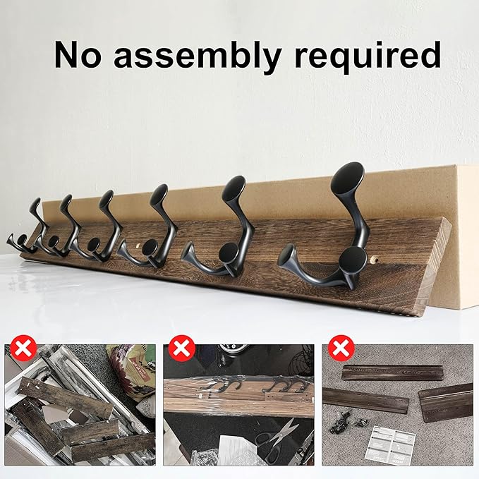 SKOLOO 36-Inch Wood Burnt Coat Rack Wall Mount with 6 Triple Hooks - Ideal for Family Entrances, Classrooms, and Pet Supplies Storage - Perfect Coat Hooks for Wall-DeskLoop Office