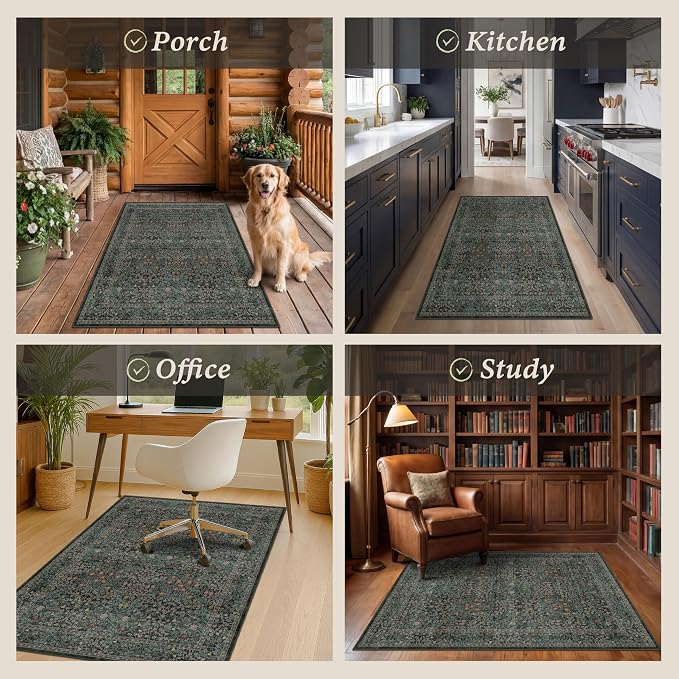 Vintage Brown Office Rugs for Rolling Chairs, Low Pile, Slip-Resistant and - Image 4