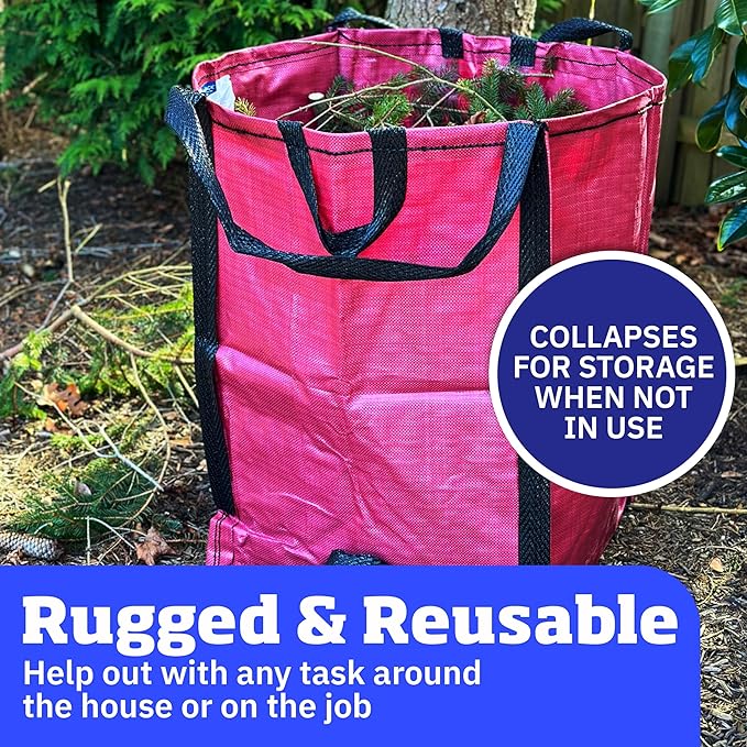 DURASACK Heavy Duty Home and Yard Bags 48-Gallon Reusable Self-Standing Lawn and Leaf Bags Garbage Can with Reinforced Handles, Red-DeskLoop Office