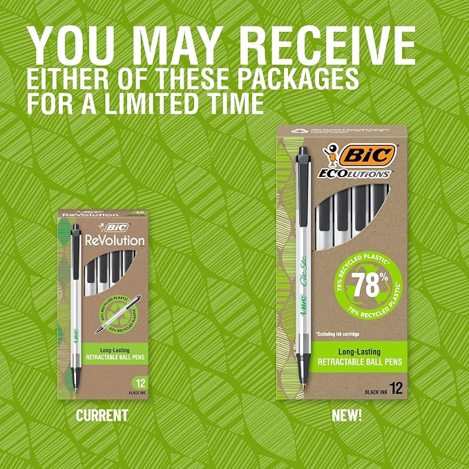 BIC Ecolutions Clic Stic Black Ballpoint Pens, Medium Point, 12-Count Pack - Image 4